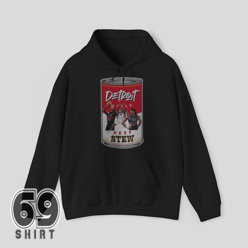 Oversized hoodie featuring funny Detroit beef stew graphic, perfect for casual streetwear or chilly food truck nights