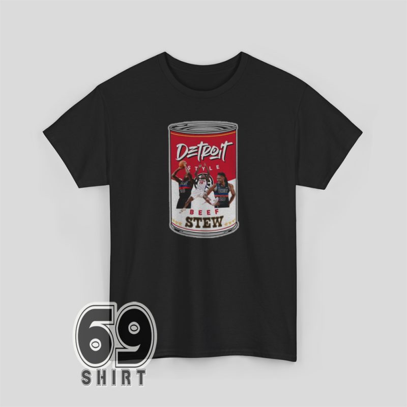 Unisex Detroit-style beef stew graphic t-shirt, styled casually with jeans for a quirky Midwest food lover look