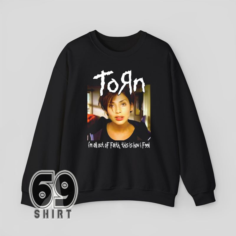 Crewneck sweatshirt with Natalie Imbruglia Torn lyric print, perfect for soft grunge or sad girl outfits.