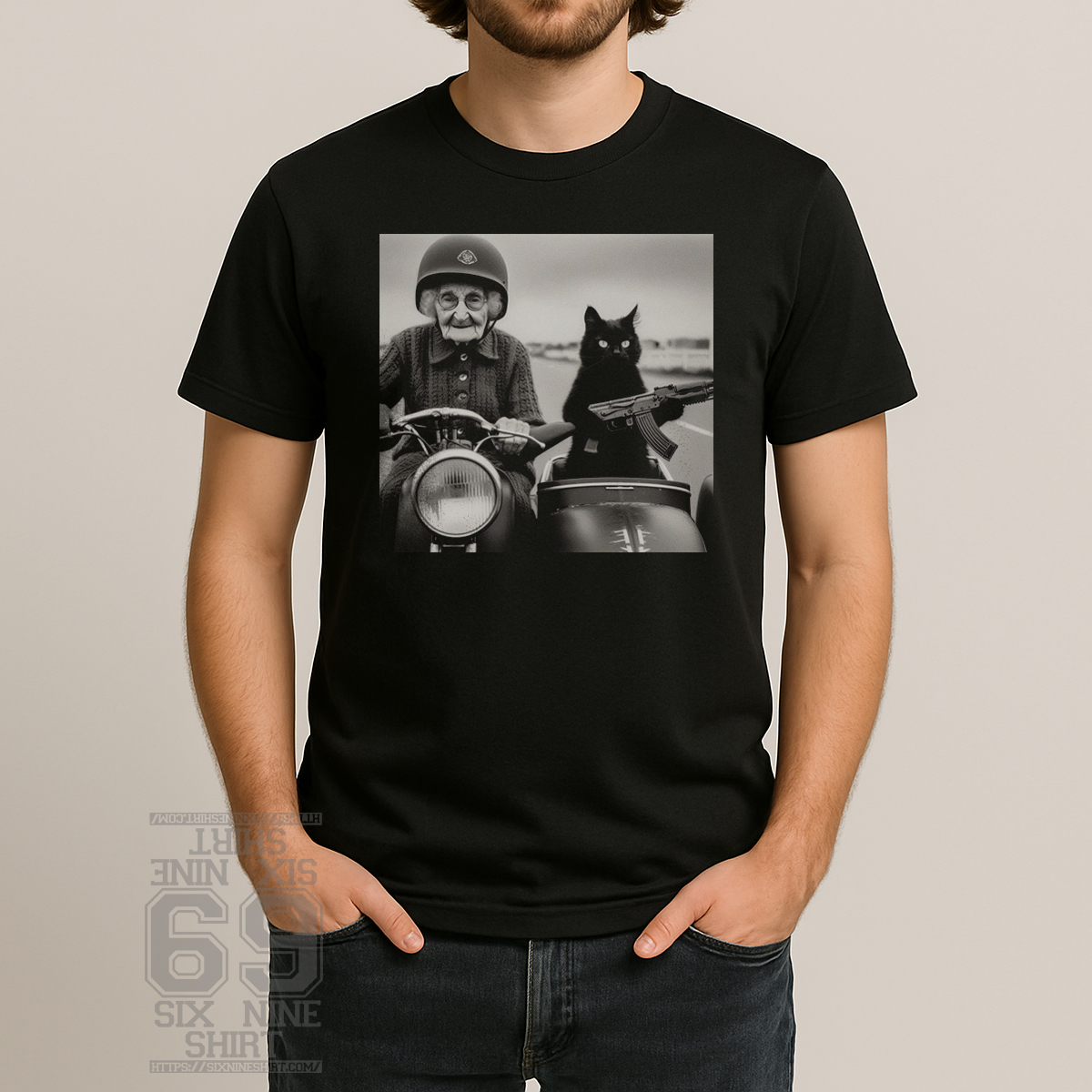 Rebel Granny and Her Badass Cat Graphic Tee For Men Rebel Granny and Her Badass Cat Graphic Tee For Men