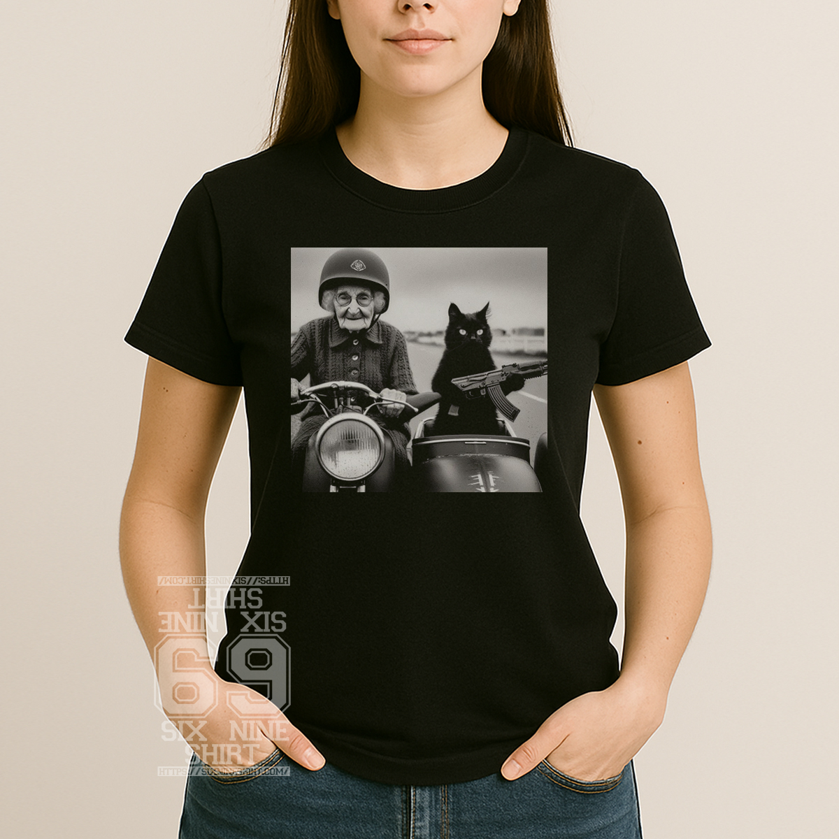 Rebel Granny and Her Badass Cat Graphic Tee For Women Rebel Granny and Her Badass Cat Graphic Tee For Women