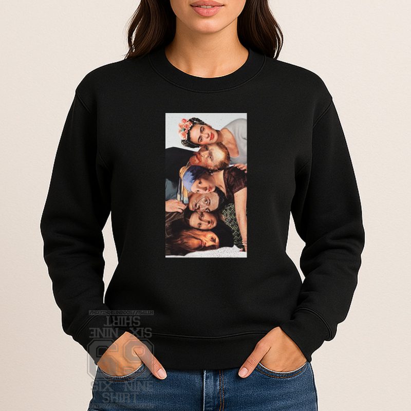 Women Sweatshirt Feat Collage of famous artists and classical paintings stacked together as if lying in bed