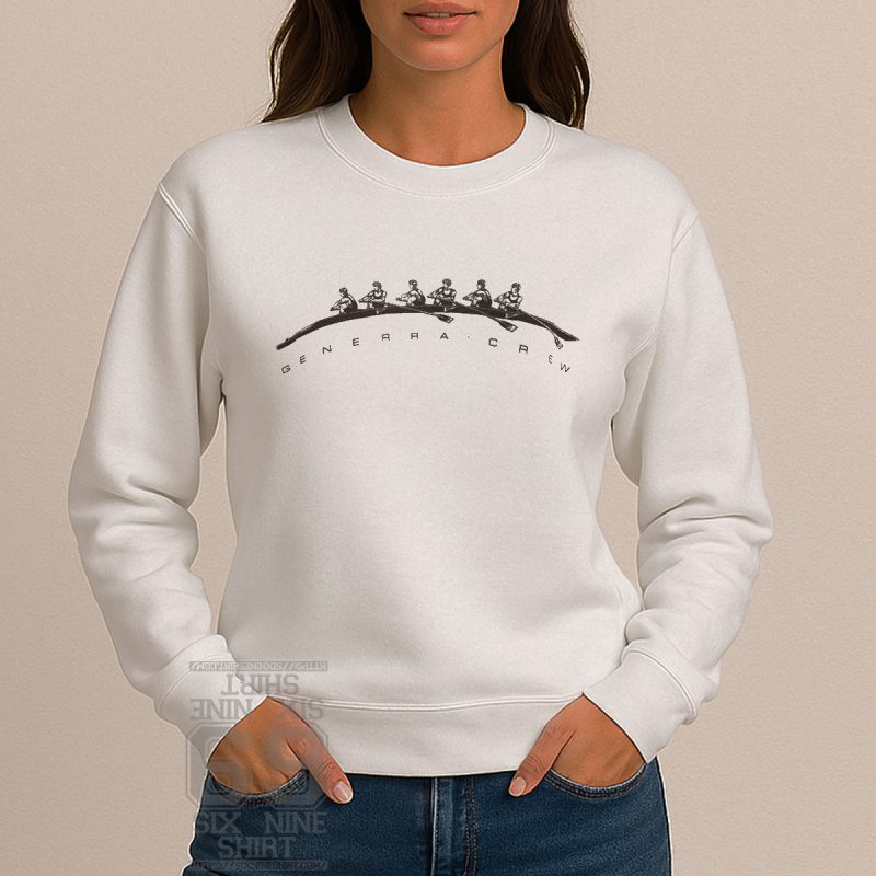 Close-up of Generra rowing team graphic printed on Sweatshirt
