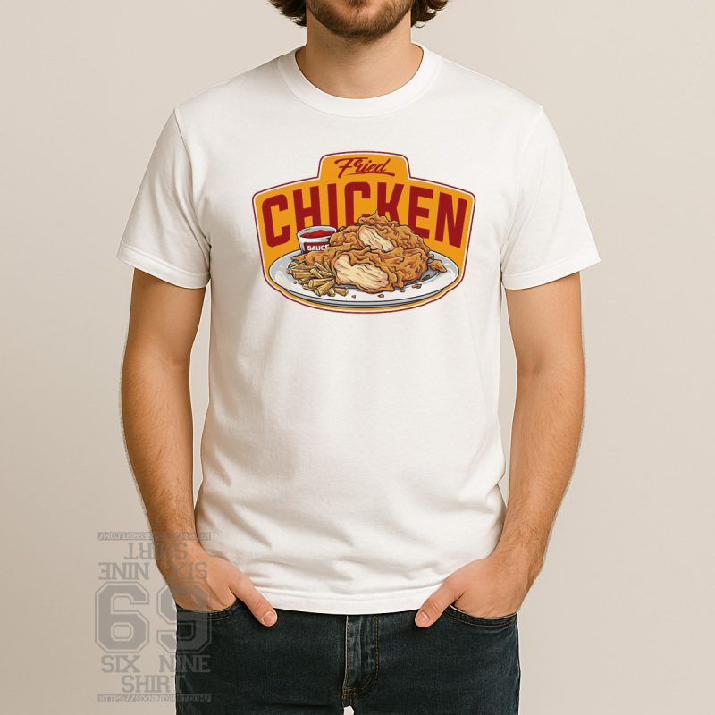men shirt with printed fried chicken graphic design