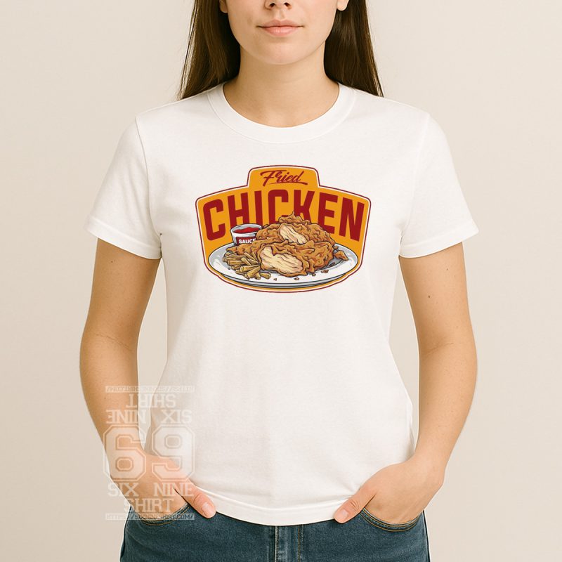 Women shirt with printed fried chicken graphic design