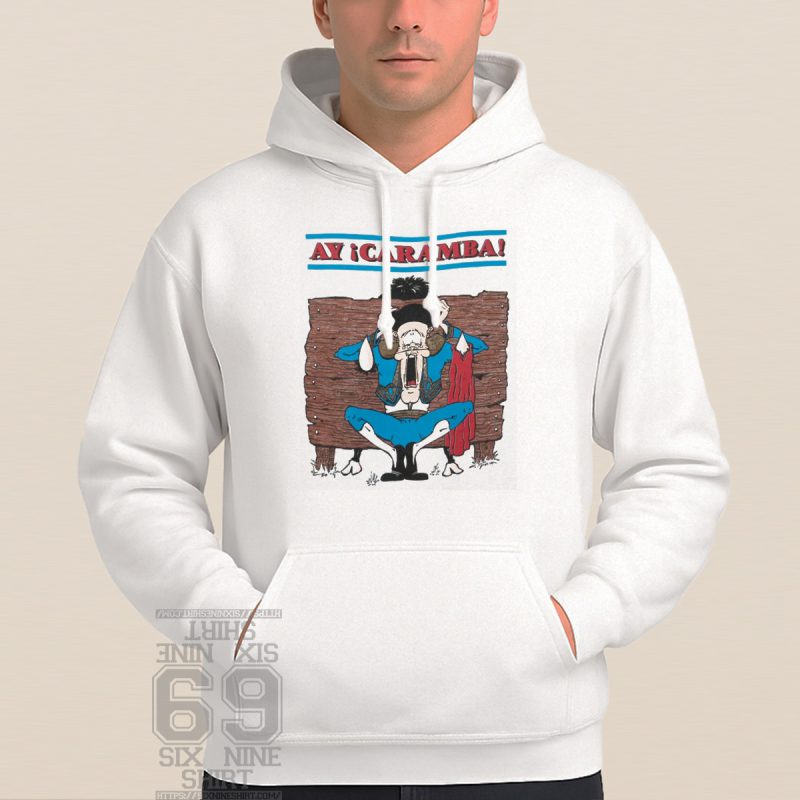 Hoodie vintage Ay Caramba shirt with matador and bullfight cartoon graphic Design