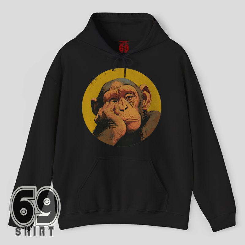 Bored monkey art with orange-yellow background printed on cozy hoodie