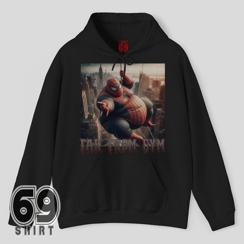 Lazy superhero meme featuring overweight Spiderman on cozy hoodie