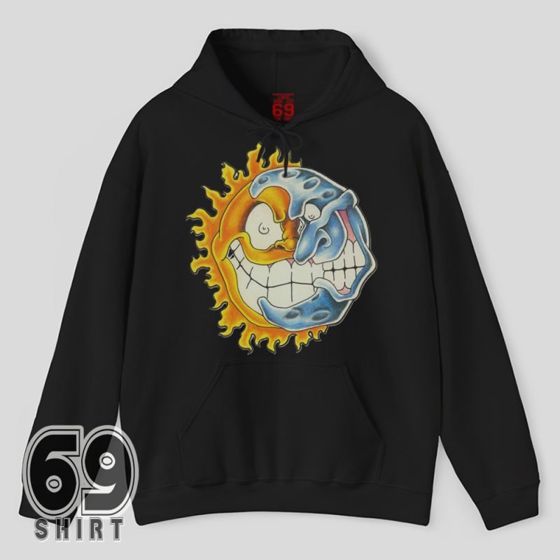 Sun and moon face colorful psychedelic art hoodie
