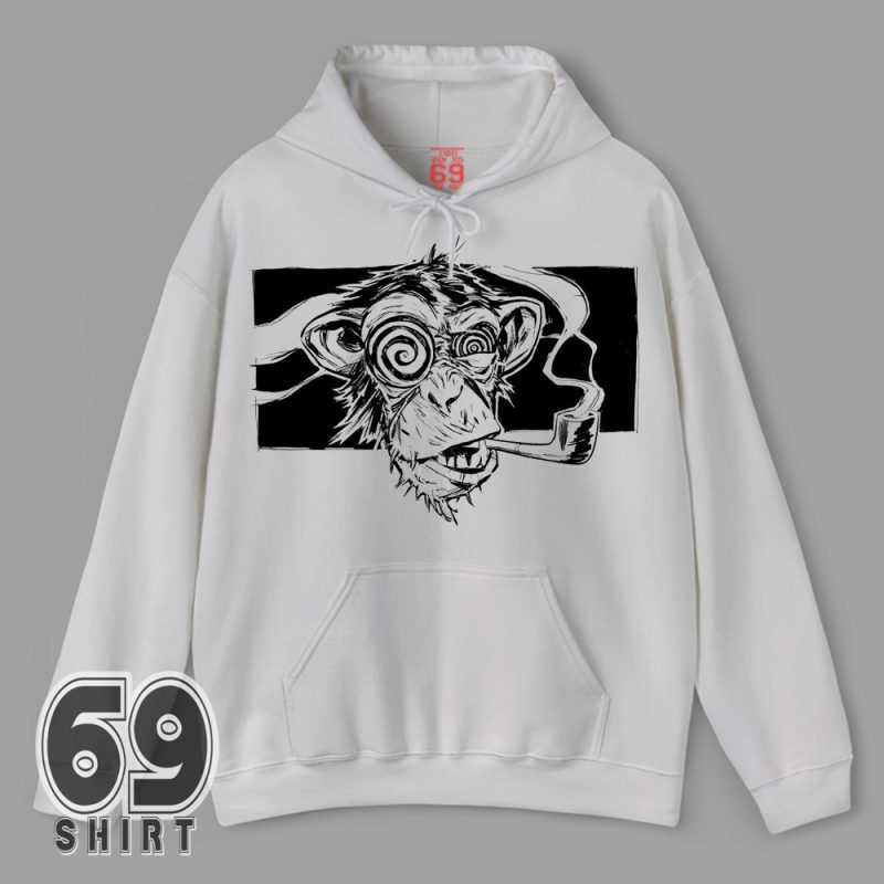 Hypnotic psychedelic chimpanzee face design on street-style hoodie