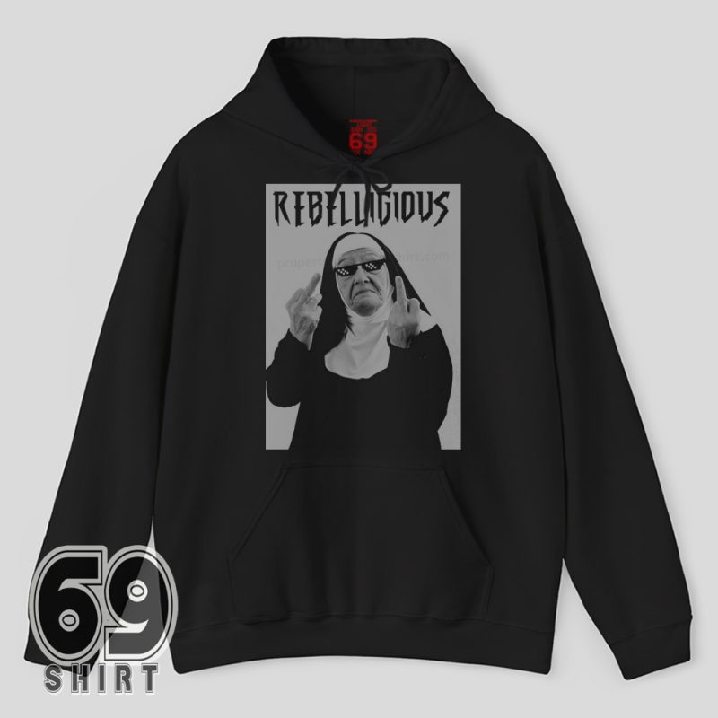 Savage nun meme artwork with shades and attitude on dark humor hoodie