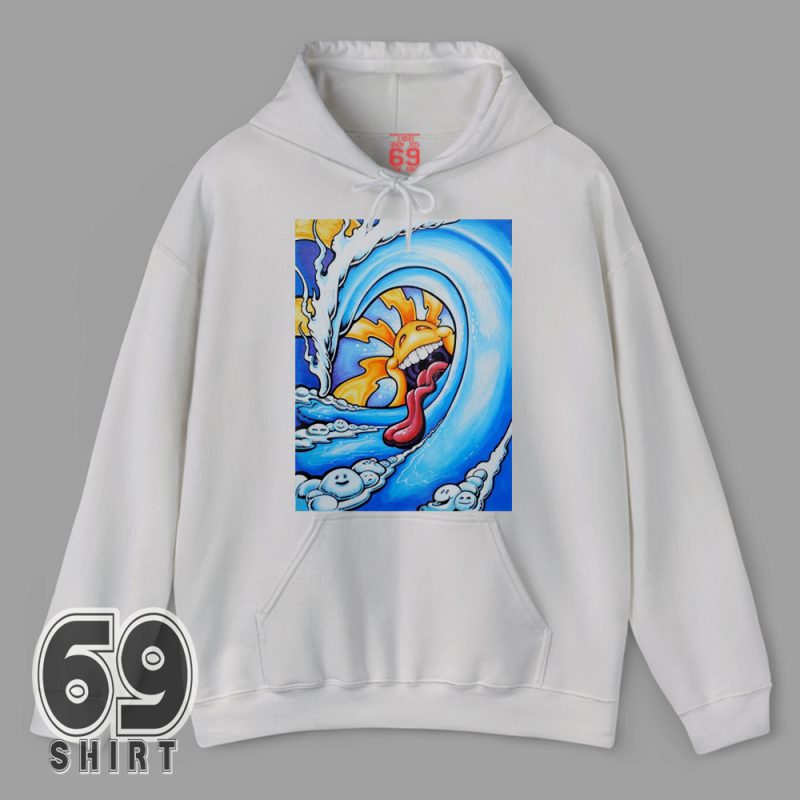 Colorful surfing sun and ocean wave art hoodie