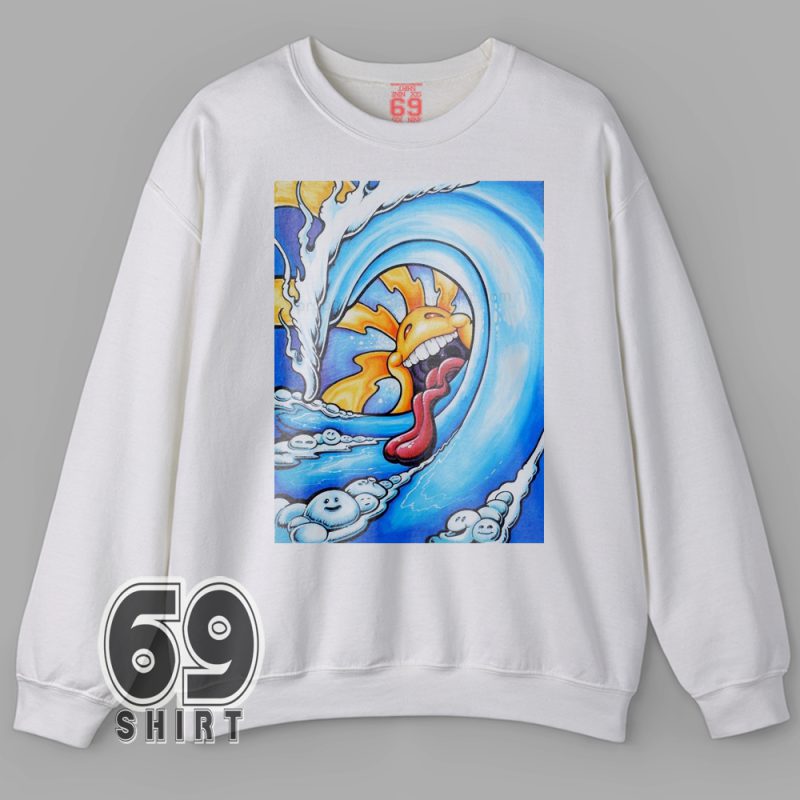 Psychedelic smiling sun riding wave sweatshirt