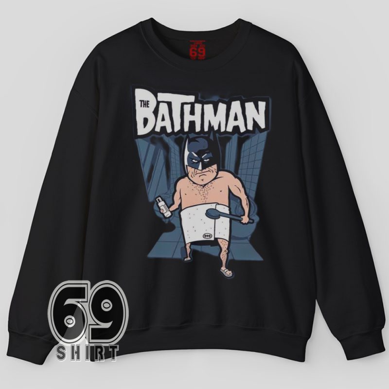 The Bathman graphic sweatshirt – humorous superhero bath spoof – cozy crewneck for comic lovers and geek gifts