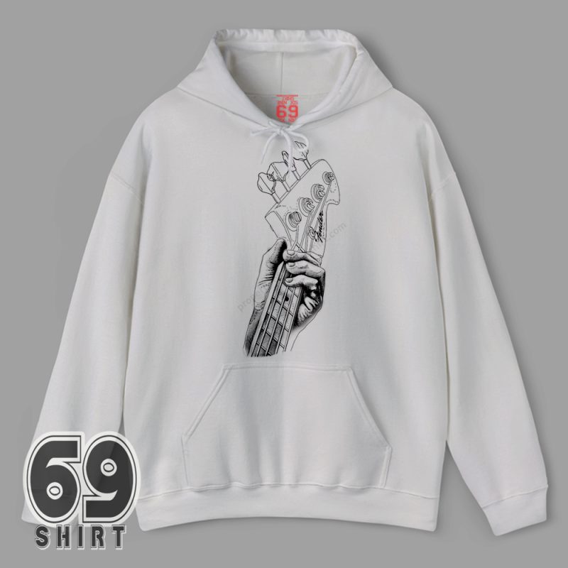 Realistic hand-drawn bass guitar hoodie for musicians