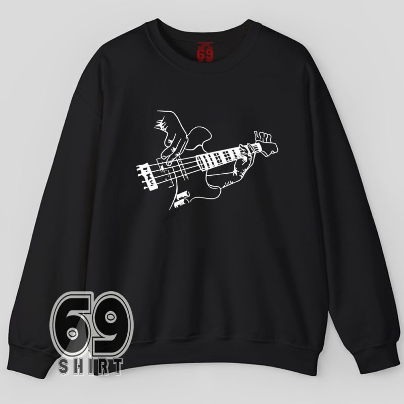 Unisex bassist Sweatshirt with white outline guitar design