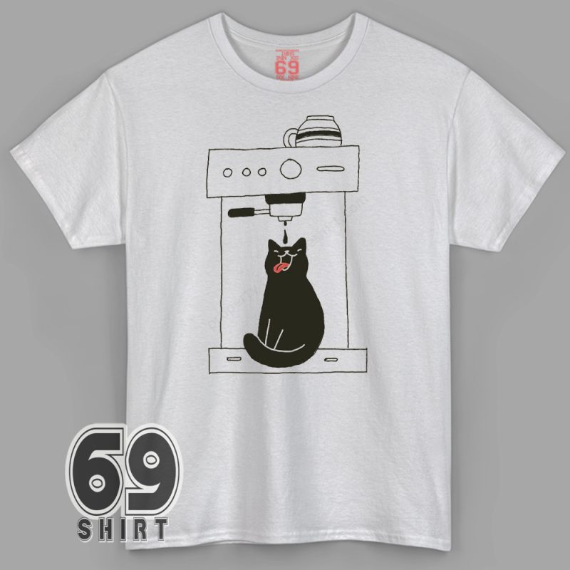 Funny black cat under espresso machine t-shirt