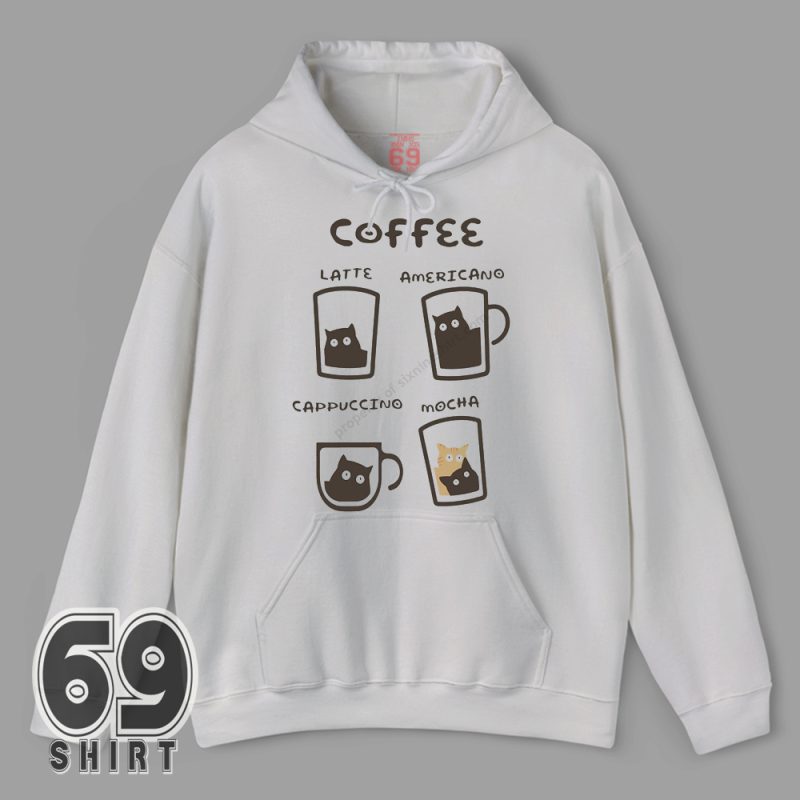 Coffee lover cat shirt with adorable cartoon design hoodie