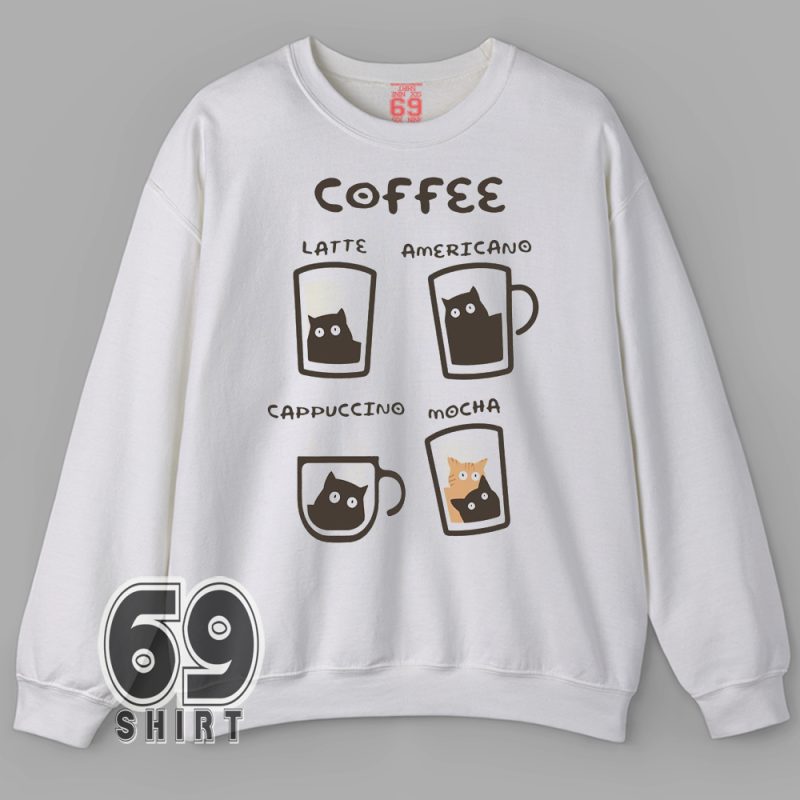 Cute cat and coffee sweatshirt for baristas and caffeine lovers