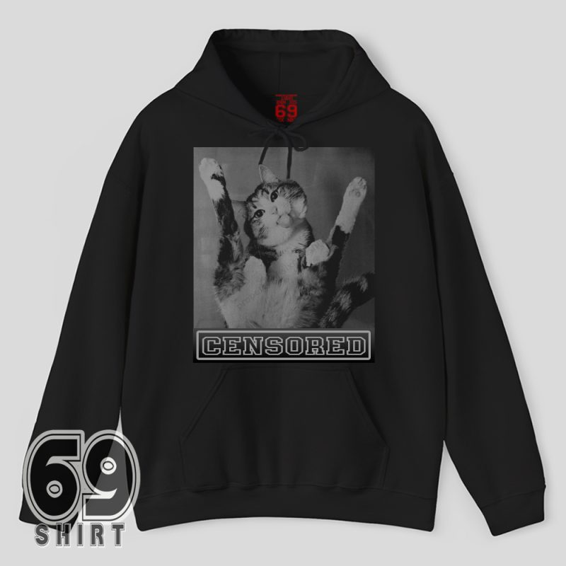 Cat ass humor hoodie – censored cat sticking tongue out
