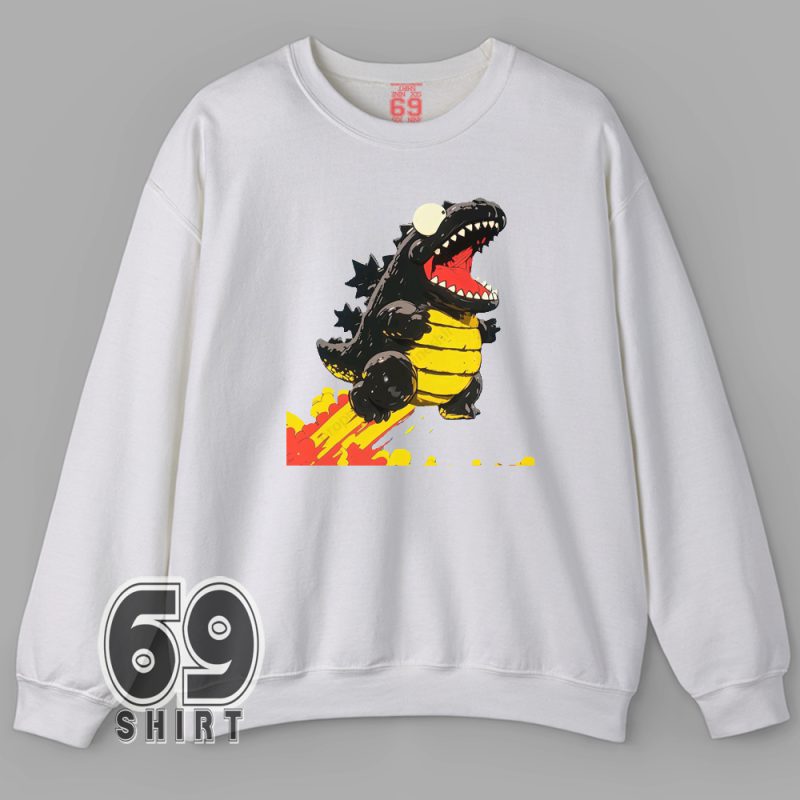 Funny Godzilla sweatshirt – cartoon rocket monster anime style