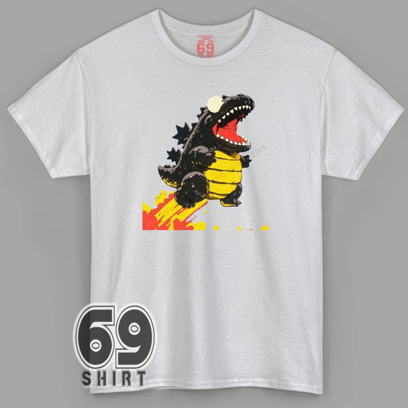 Funny rocket Godzilla cartoon shirt – cute kaiju blast-off graphic tee