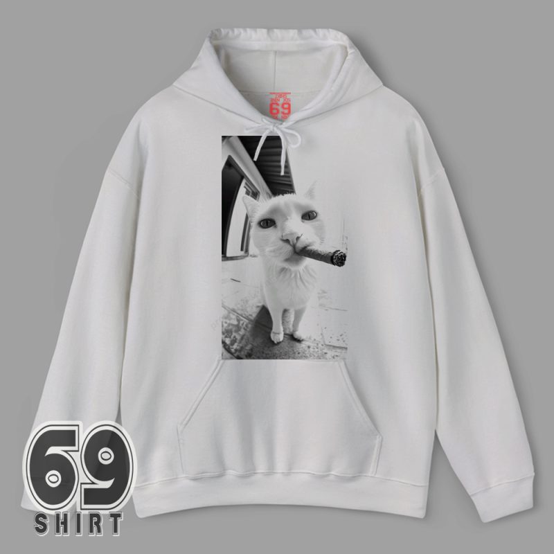 Rebellious cat hoodie – cartoon smoking feline design
