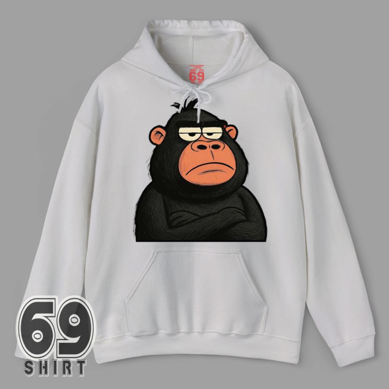 Cartoon-style gorilla with arms crossed and unimpressed expression on red background – sarcastic animal graphic for Hoodie