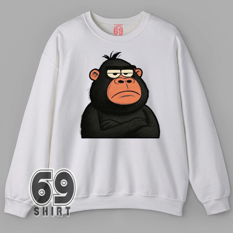 Cartoon-style gorilla with arms crossed and unimpressed expression on red background – sarcastic animal graphic for Sweatshirt