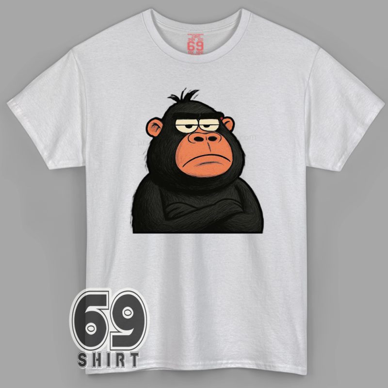 Cartoon-style gorilla with arms crossed and unimpressed expression on red background – sarcastic animal graphic for T-shirt