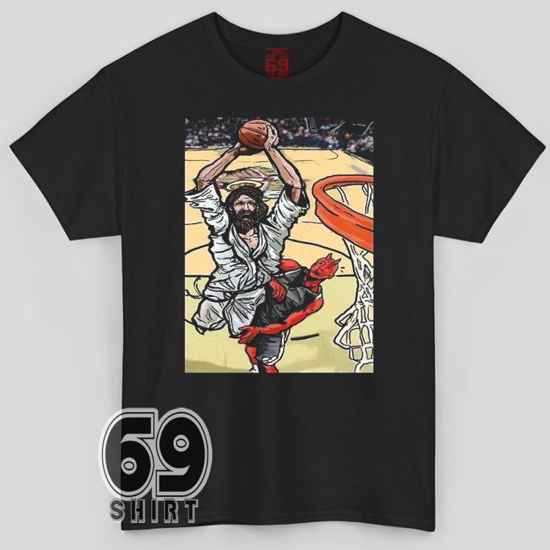 Jesus dunking on the devil Christian basketball shirt