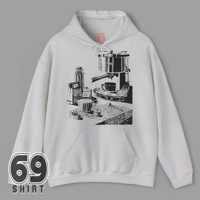 Espresso lover graphic tee with hand-drawn coffee machine Hoodie