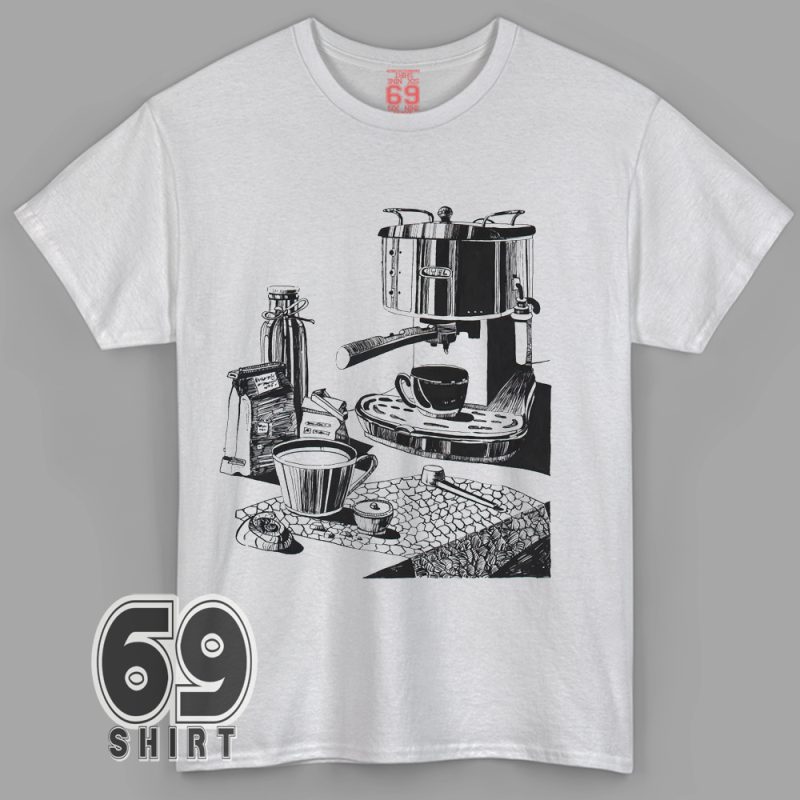 Minimalist espresso machine graphic t-shirt for coffee lovers