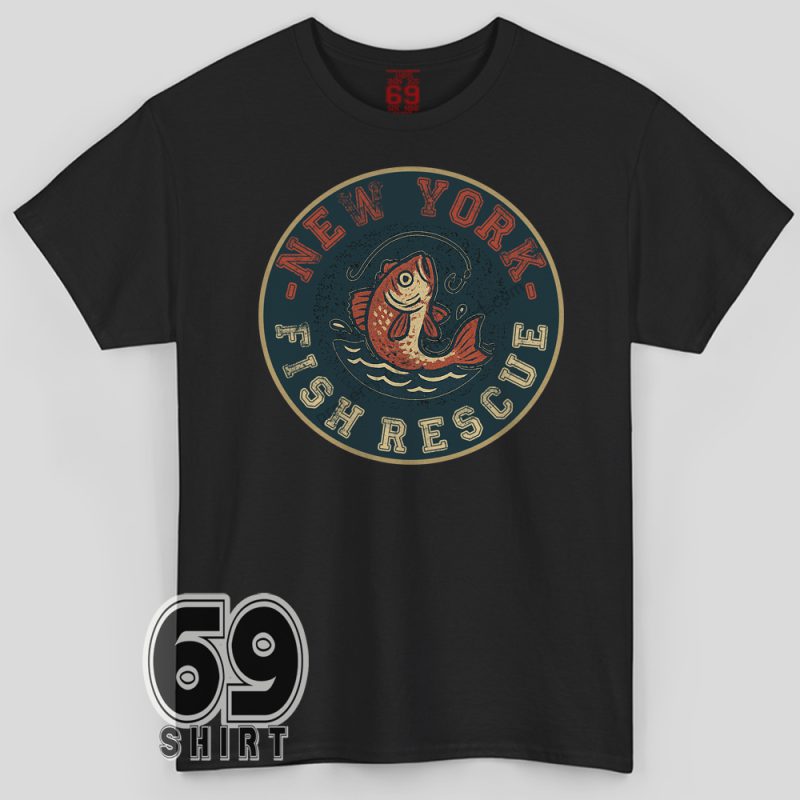 New York Fish Rescue Department shirt – vintage fishing t-shirt with fish and waves