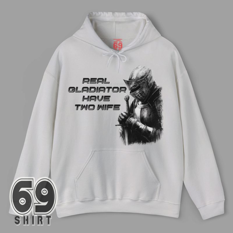 Humorous gladiator hoodie – black and white warrior graphic