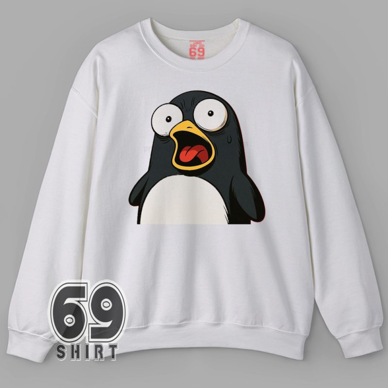 Shocked Penguin Face Meme SweatShirt – Funny Cartoon Expression Sweatshirt