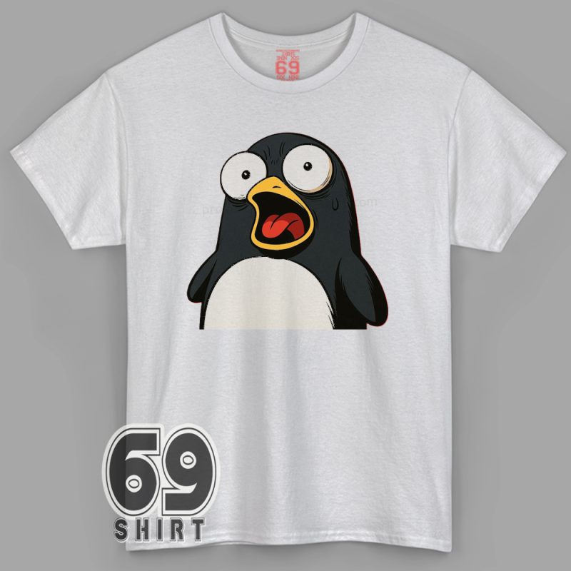 Shocked Penguin Face Meme Shirt – Funny Cartoon Expression Tee