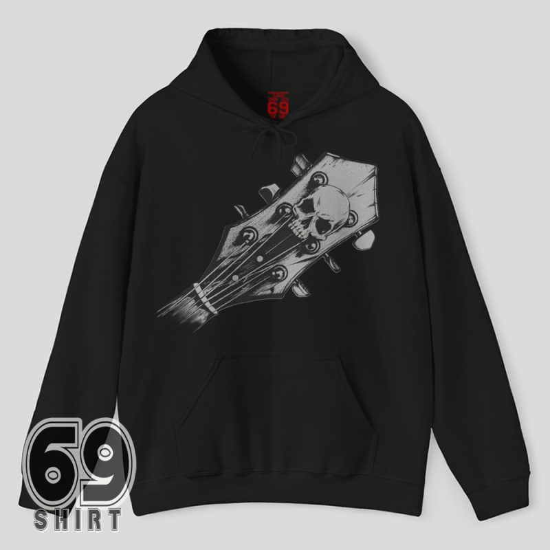 Skull Guitar Headstock Heavy Metal Rock Graphic Hoodie for Musicians And Fans
