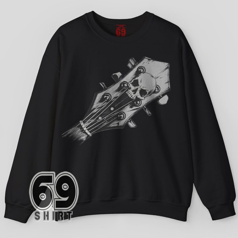 Skull Guitar Headstock Heavy Metal Rock Graphic Sweatshirt for Musicians And Fans