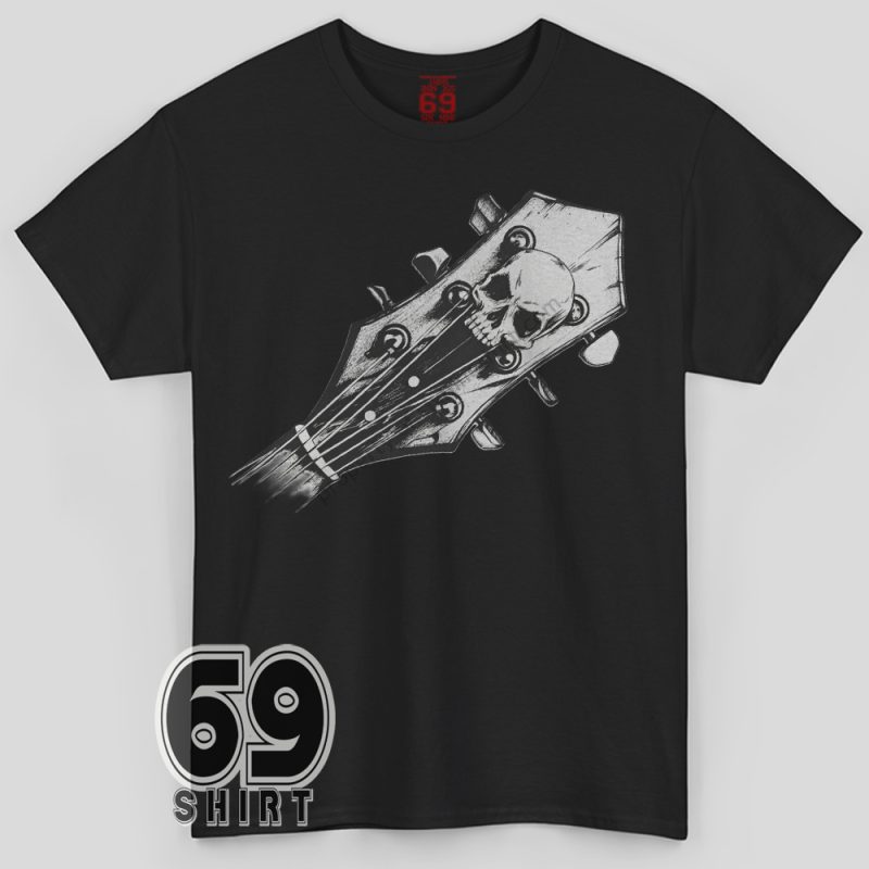 Skull Guitar Headstock Shirt Heavy Metal Rock Graphic Tee for Musicians And Fans