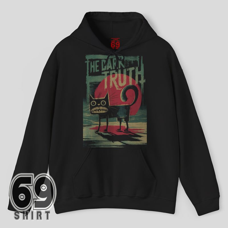 Sharp-toothed black cat hoodie with gothic horror style