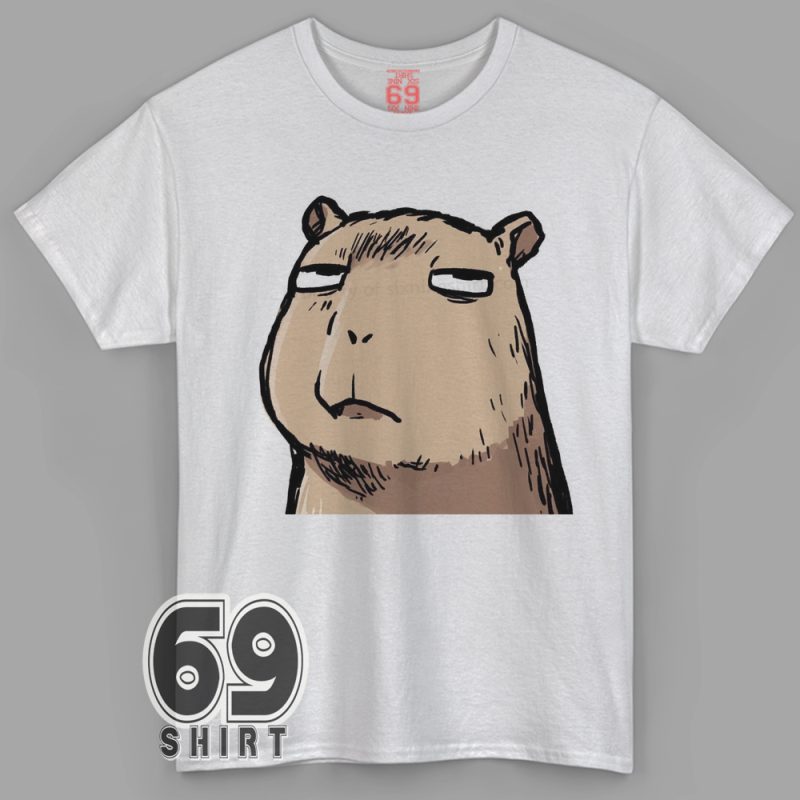 Cartoon capybara face shirt with blank stare