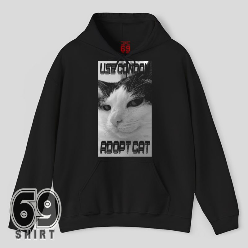 Humorous animal rescue hoodie – adopt cat bold text design