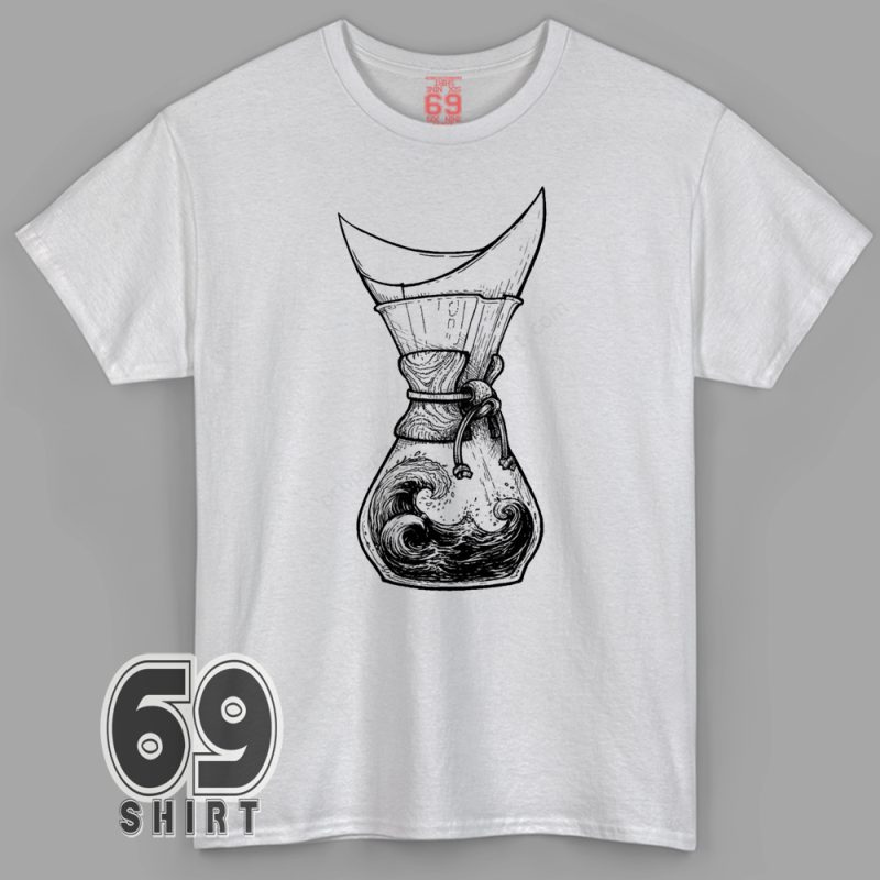 Chemex coffee maker t-shirt with ocean wave design