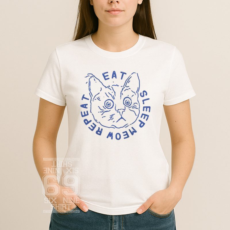 Funny Eat Sleep Meow Repeat cat lover t-shirt