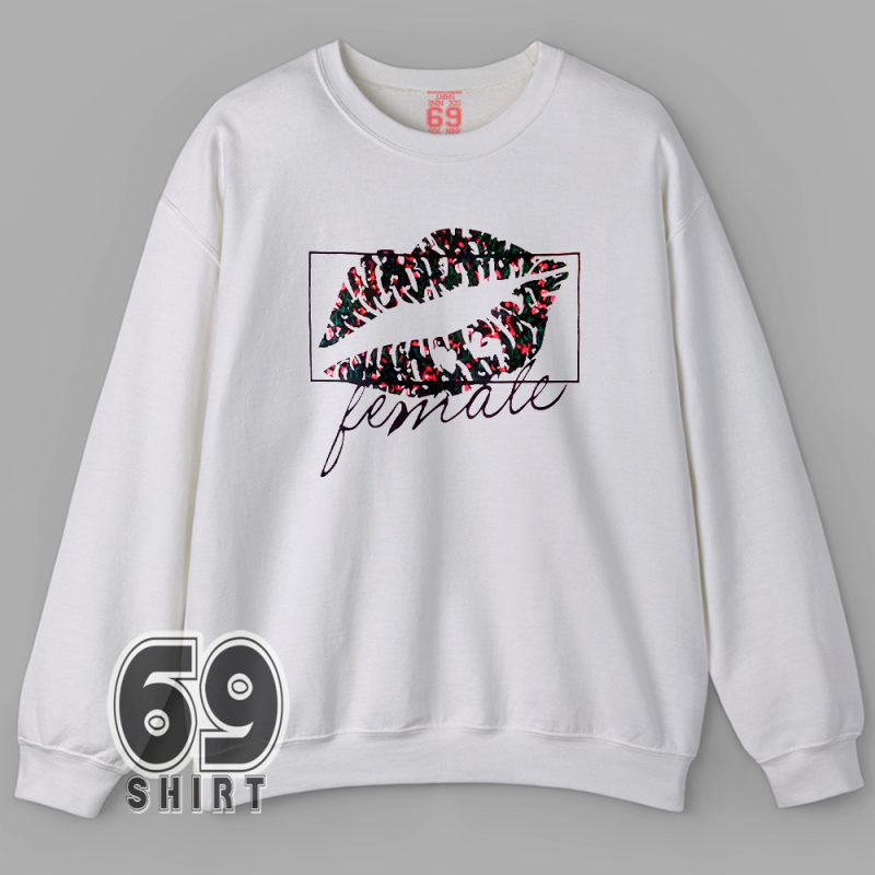 Lip print with flowers and female script design Sweatshirt