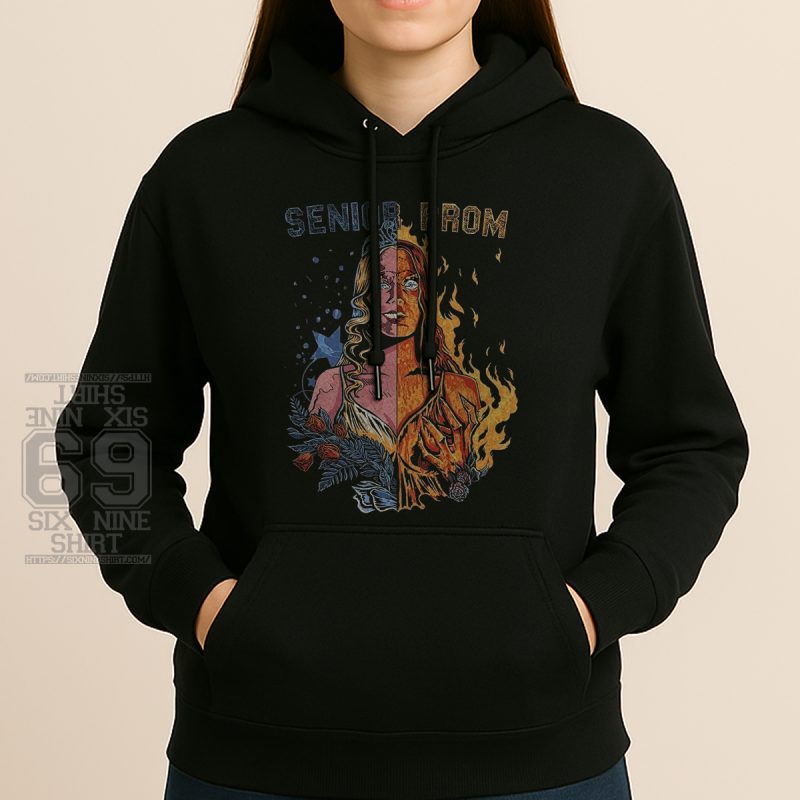 Retro horror comic style hoodie with fire and roses