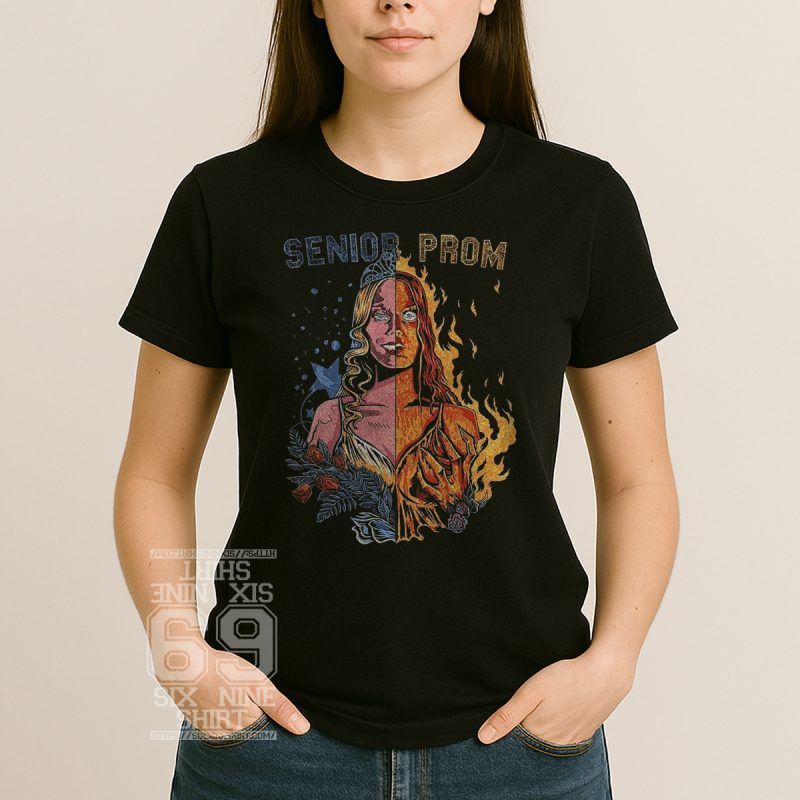 Senior Prom graphic tee with split prom queen design