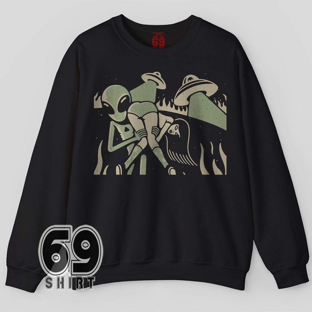 Alien Abduction Retro UFO Vintage Graphic Sweatshirt Retro alien abduction sweatshirt with vintage sci-fi design and UFO lights