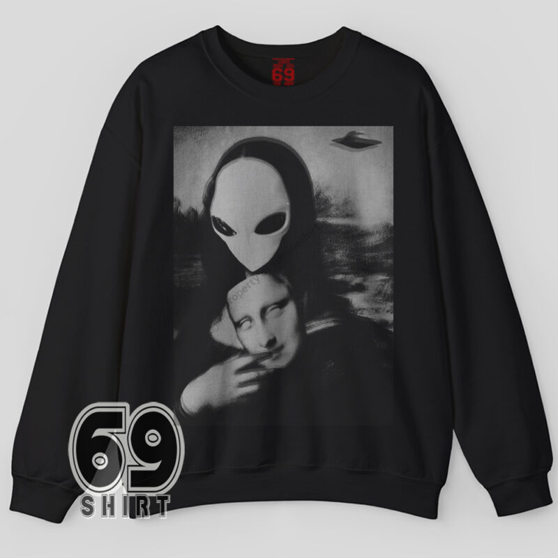Alien Mona Lisa Parody Surreal Art Sweatshirt